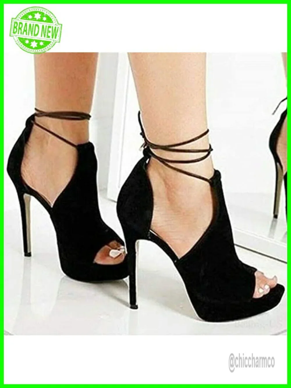 Faux Leather Peep Toe Platform Heels Strappy Lace Up Stilettos Dress Pumps